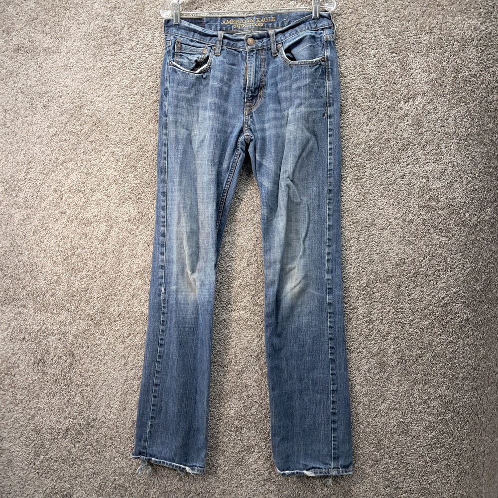 American Eagle Outfitters Mens Medium Wash Straight Leg Distressed Jeans 30x36